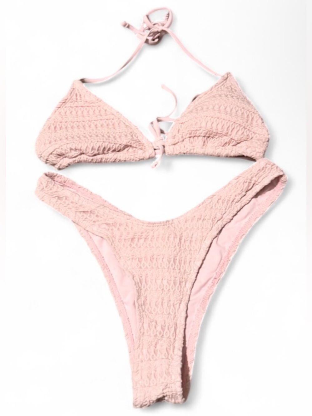 SHEIN Pale Pink Crochet Triangle Bikini Set